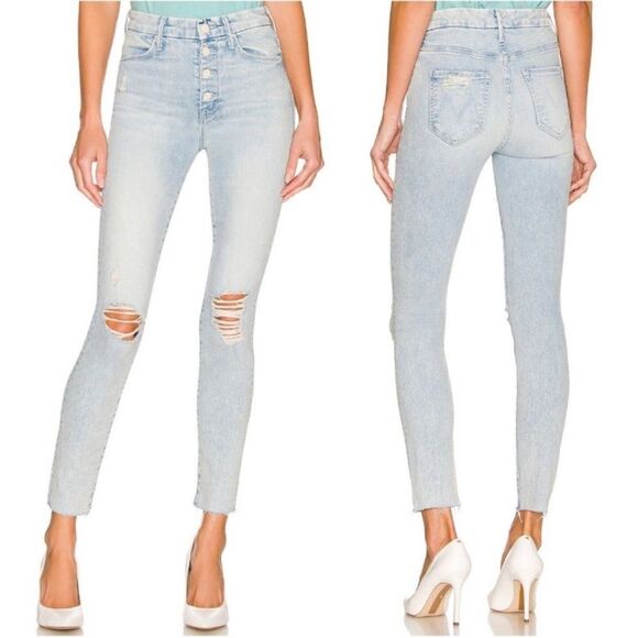 NWOT Mother The Pixie Ankle Fray Action Shot Distressed Button Fly Raw Hem Sz 27 - Picture 1 of 10